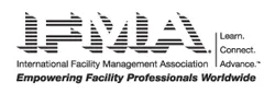 A black and white logo for the facility management association.