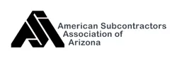 A black and white logo of the american subcontractors association of arizona.